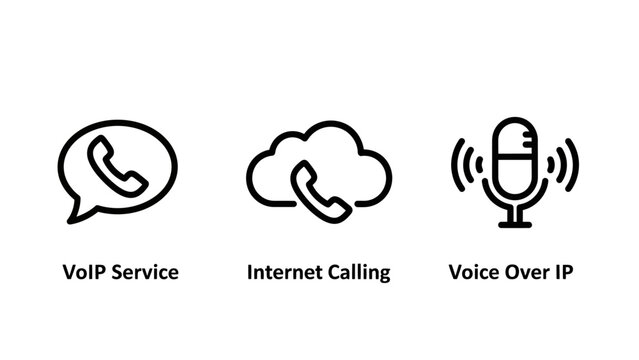 Vo ip service internet calling voice over ip communication icons with communication system service provider data transmission network service online service digital communication voip icon