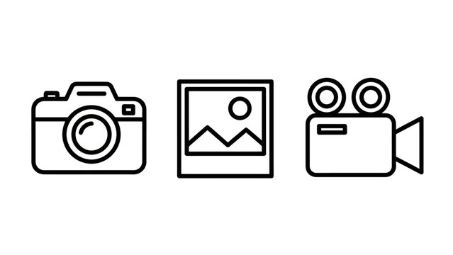Camera photo frame camera icons with photo album camera recorder camera icon video icon image icon photography minimalist interface creation recording shooting technology collection