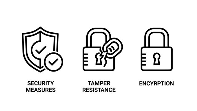 Icons for security measures tamper resistance encryption with broken lock data security data protection secure data account security lock icon encryption protection cybersecurity confidential