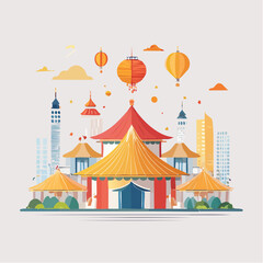 Obraz premium Festive Celebration with Chinese Lanterns and Traditional Architecture