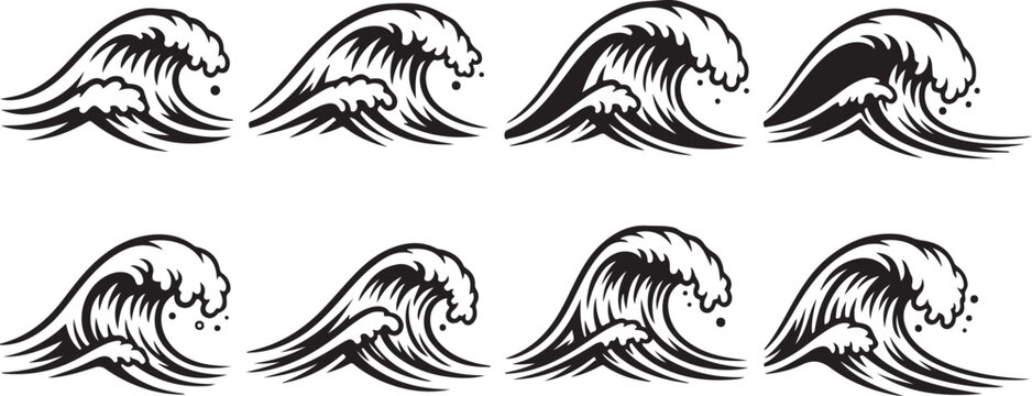 Line art illustrations of eight zebras in different poses Vector