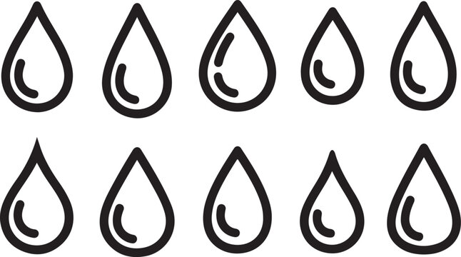Minimalist black teardrop icons in two rows of five Vector