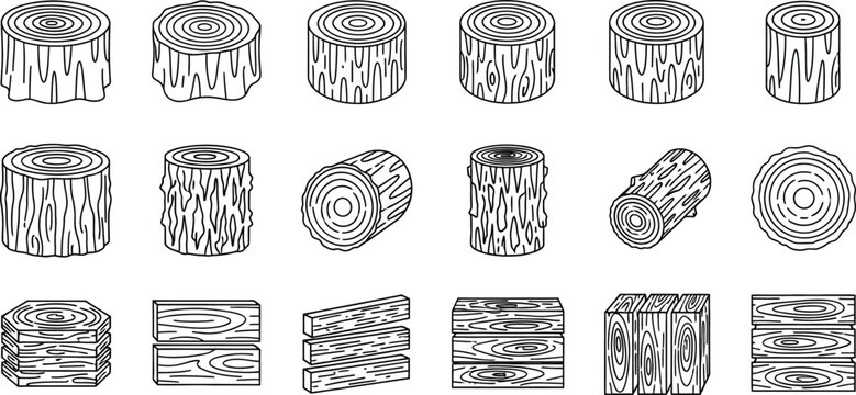 Collection of wood log and lumber with visible grain patterns tree stump timber wood grain