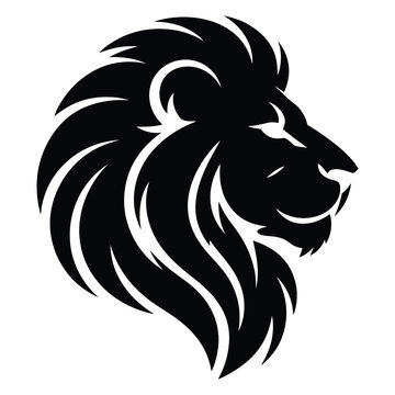A striking black silhouette of a majestic lion s head and mane profile silhouette