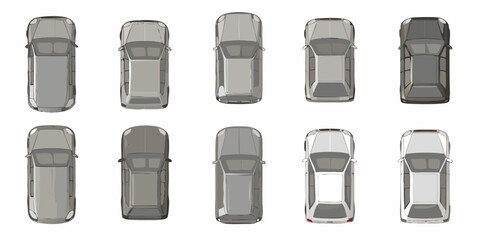 Top down view of various car models arranged in a grid pattern © Mithun