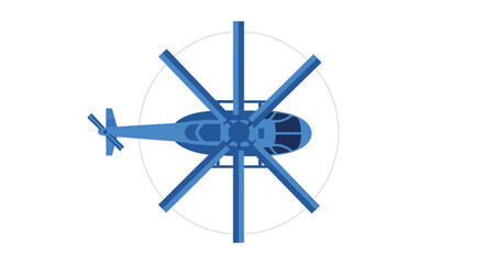 Aerial view of a blue helicopter with rotating rotor blades © Sagor
