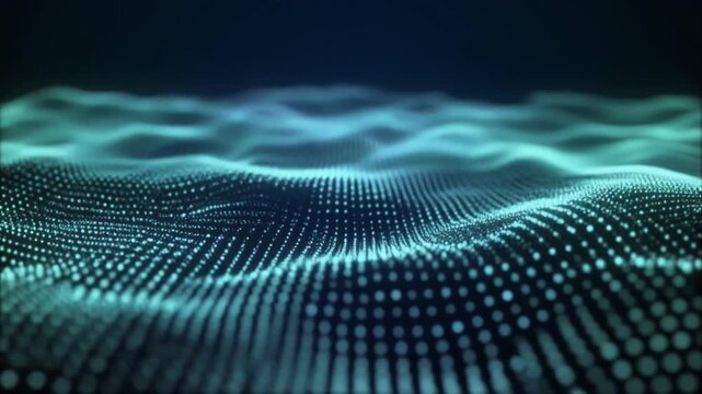 3D Digital Wave Background With Glowing Cyan Dots For Data Technology Concept Visualization
