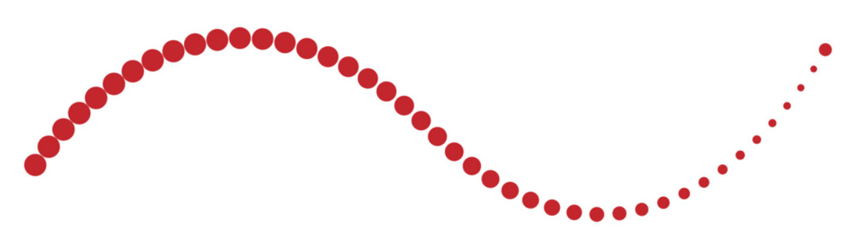 Wavy dotted line, curved dotted line. .Red dotted line divider pattern. Hand drawn curve dotted line. Long dashed hand drawn squiggle. Dotted spiral curve line. Vector illustration.