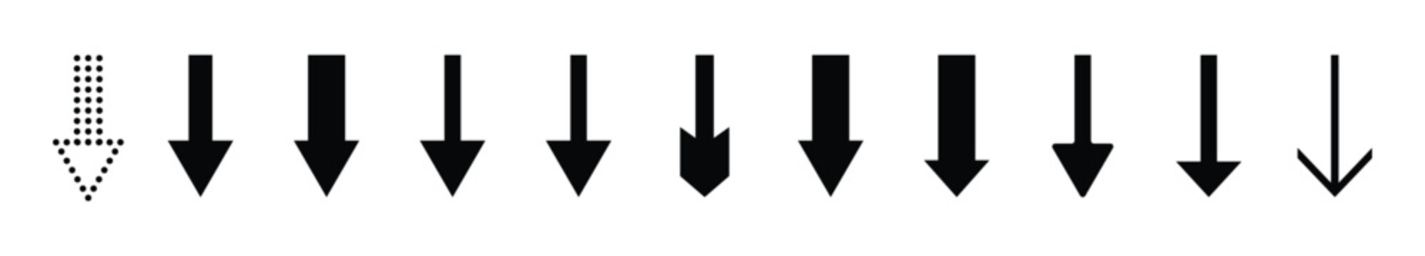 Down arrow vector icon set. Scroll Down Icon Vector, Sign and Symbol Design Elements for Website or Apps, Presentation, UX UI. Vector illustration.