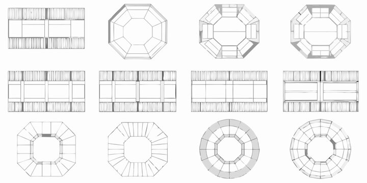 Geometric shapes in grayscale rectangles octagons and ellipses displayed as outlines