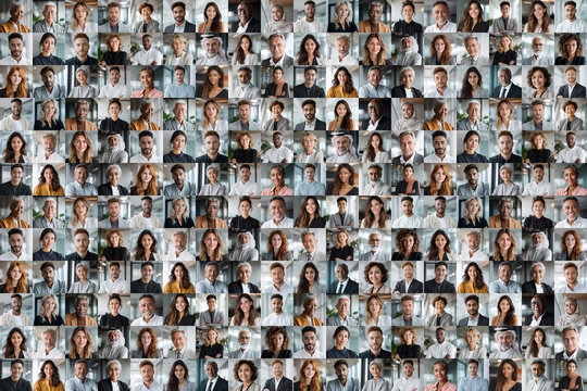 large collection of many different business people portraits, business and diversity concept background