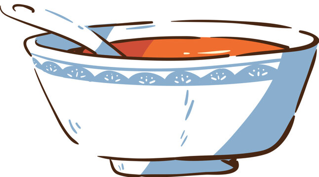 A bowl of soup with Chinese porcelain
