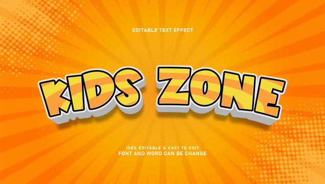 Kids Zone Editable Text Effect in Cartoon Comic Style with Sunburst Background