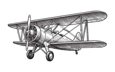 Detailed Illustration of a Classic Vintage Biplane Propeller Aircraft © trianatio