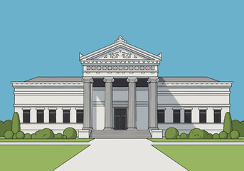 Obraz premium Grand Neoclassical Building with Columns and Pediment.