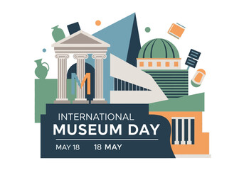 Fototapeta premium International Museum Day Celebration with Architectural Landmarks and Cultural Artifacts.