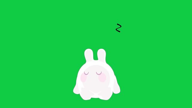 cute bunny cartoon character sleeping loop isolated on green screen background