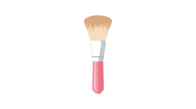 Flat makeup brush with pink handle and beige bristles