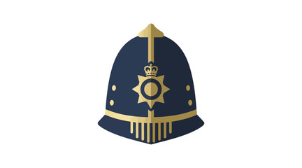 Fototapeta premium Flat british police helmet with gold crown and badge