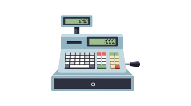 Flat cash register displaying 1000, gray and white