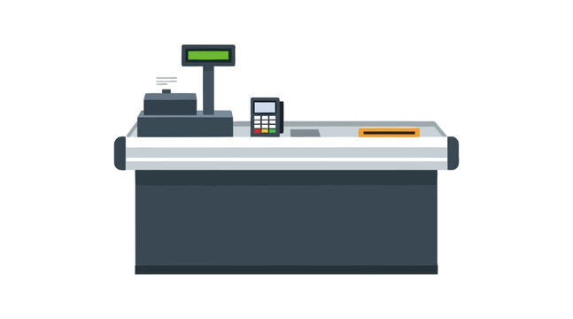 Flat checkout counter with cash register and card reader