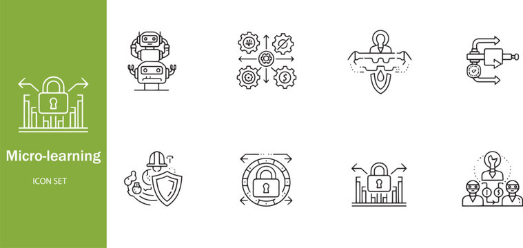 Micro Learning and Employee Corporate Training Security Line Icons Set