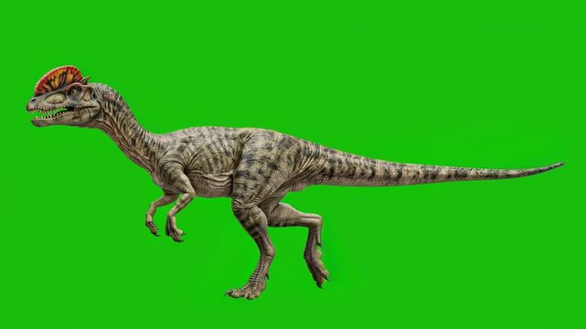 Dilophosaurus walking isolated on green background