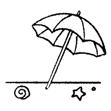 砂浜とパラソルの線画