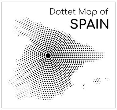Dotted map of Spain centered on Madrid