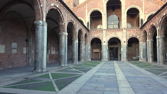 Nice zoom in view of church of Saint Ambrose (Basilica di Sant'Ambrogio), Milan, Lombardy, Italy