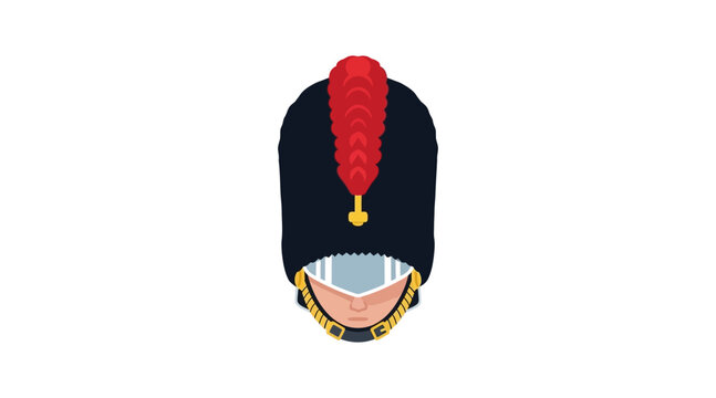 Flat of queen&rsquo;s guard bearskin cap with red plume military uniform