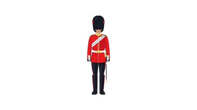 Flat of guard in red coat and black bearskin hat flat guard uniform