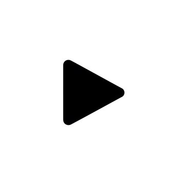 Simple black play button with rounded corners on a clean white background media triangle
