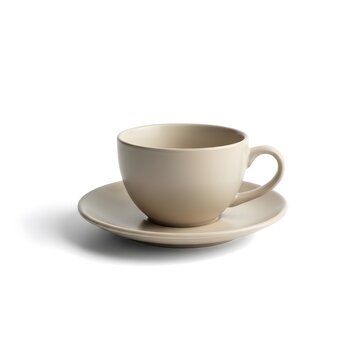 Minimalist Beige Ceramic Coffee Cup and Saucer Set Isolated on White Background (433