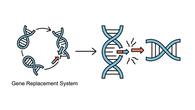 Gene replacement system DNA illustration with double helix molecular mutation research biotechnology illustration abstract technology medicine genetics modification sequence analysis
