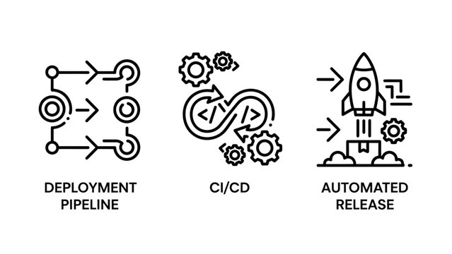 Cd and automation icons: deployment pipeline continuous integration automated release with continuous delivery software development deployment pipeline automation workflow technology collection