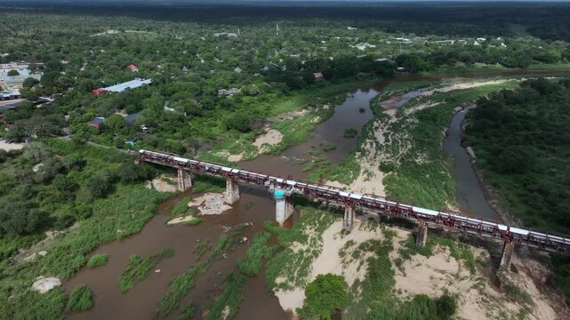 Approaching view of Kruger Shalati The Train on the Bridge in South Africa.