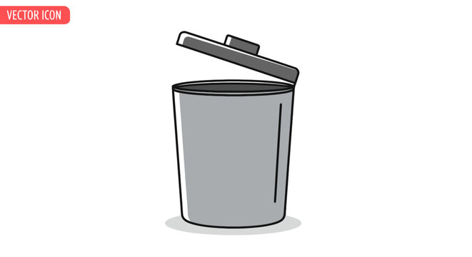 Cartoon style illustration of gray trash can with open lid isolated on white background garbage bin icon for recycle or waste management