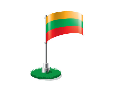 Depiction of Lithuanian flag planted on grass with decorative outdoor marker