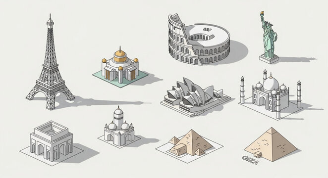 Collection of Famous World Landmarks and Architecture Styles.