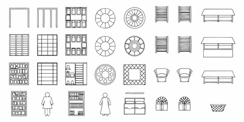 Architectural plan elements doors windows furniture and human figures © Milton