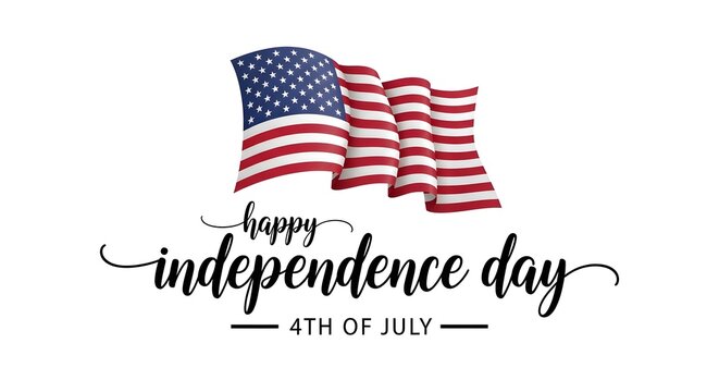 Celebrating independence day american flags and festive calligraphy design