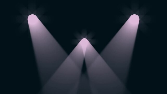 Elegant Stage Spotlight Background: Three Soft Pink Volumetric Light Beams Shining Downward in a Dark Minimalist Studio, Professional Spotlight Effect for Product Launch, Performance, or Intro.