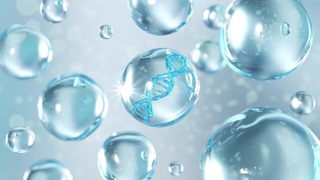 Bubble Blue Skin Serum with DNA inside, Cosmetic oil or Cosmetic Essence, Liquid Oil bubble background.