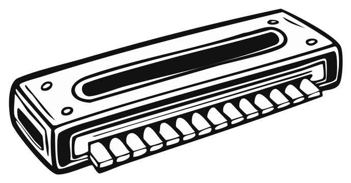 Detailed illustration of a chromatic harmonica musical instrument