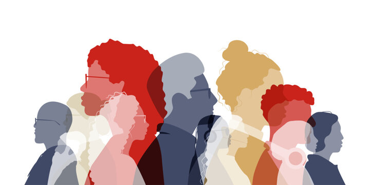 Different people stand side by side together.