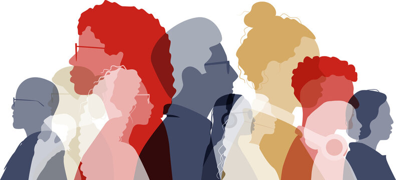 Different people stand side by side together.