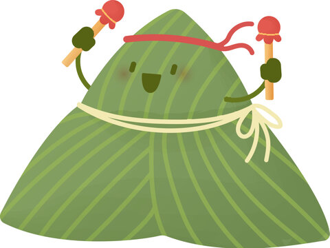 Cartoon style cheering zongzi with drum sticks