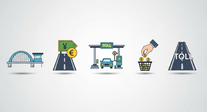 Collection of icons representing toll roads and bridges.