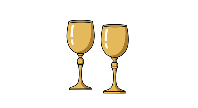 Pair of elegant golden goblets or chalices stand side by side against a clean white background for celebration.